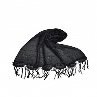 Golden beats studded heart shaped fringe's hijab - Black